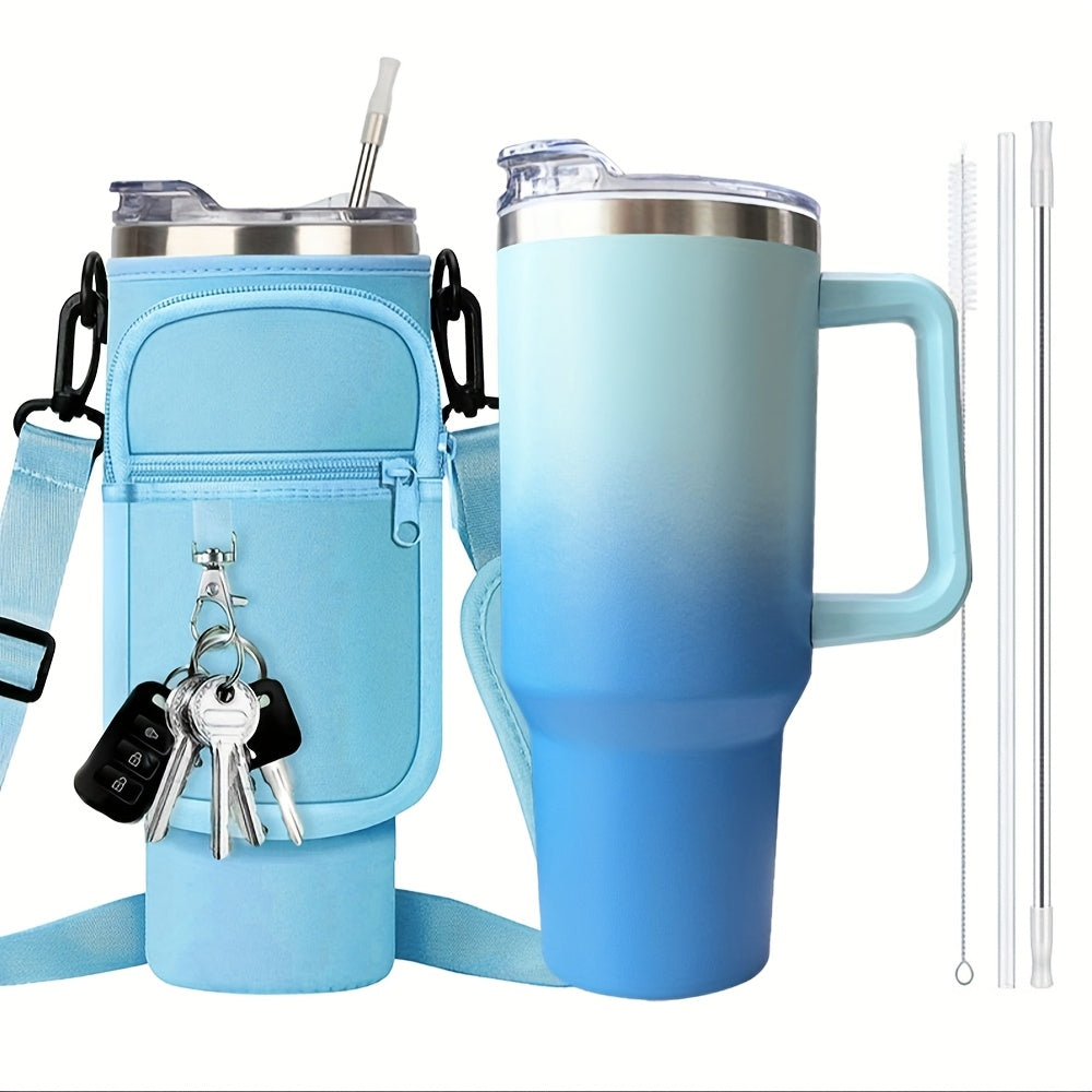 Handled 40oz Stainless Steel Tumbler with Straw Lid, Tapered Base and Five Color Options for Daily Use