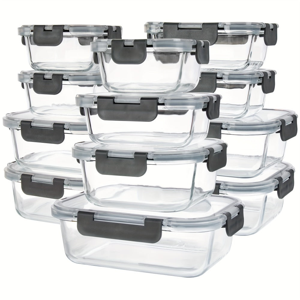 Glass Food Storage Containers with Airtight Lids - Borosilicate Glass Meal Prep Containers Set, Microwave Dishwasher Freezer Safe, BPA Free, Leak Proof Lunch Containers for Kitchen