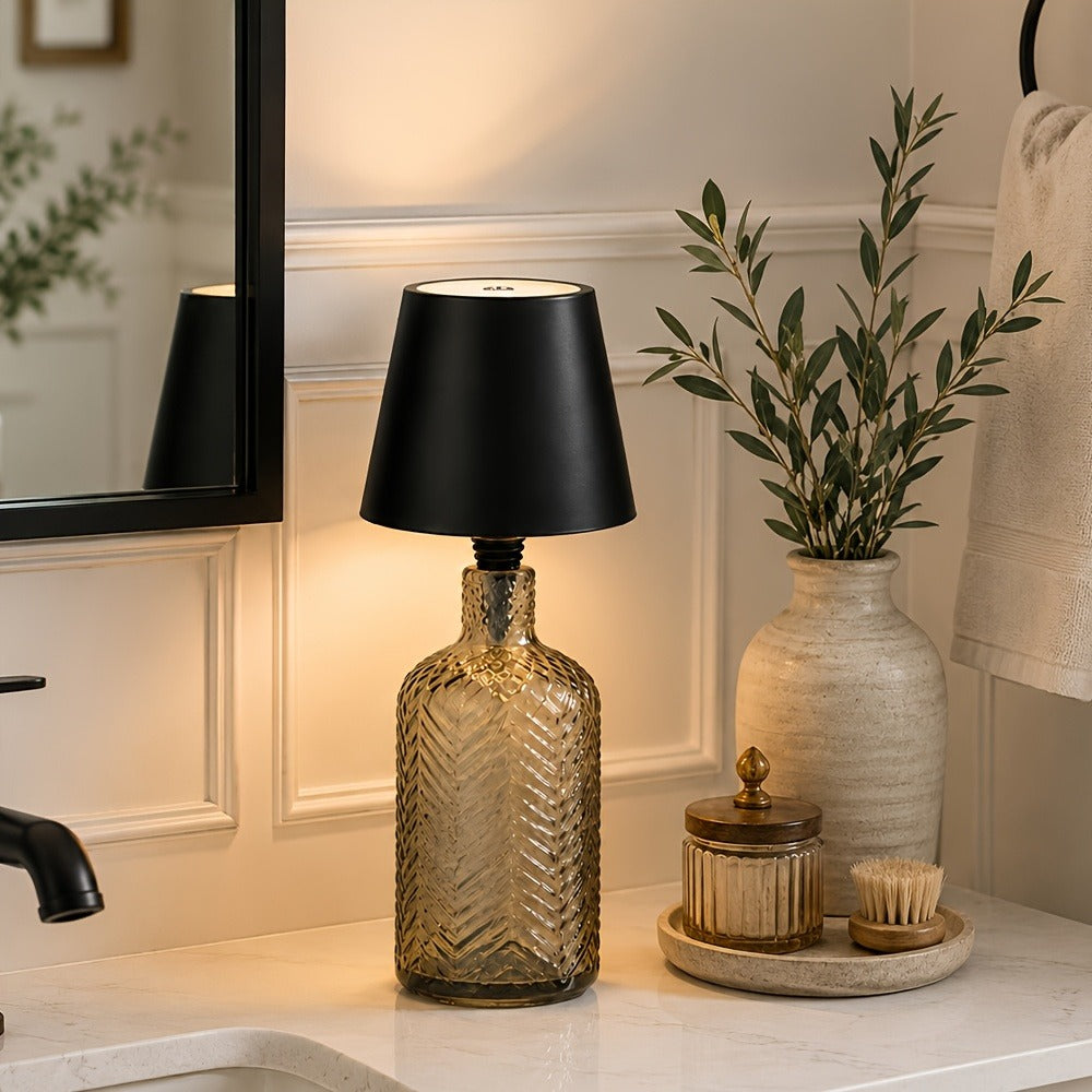 Rechargeable LED Bottle Lamp Table Lamp, 3 Color Temperatures, Touch Control Dimmable Bedside Light for Bedroom Dining Room Bar Desk – Modern Minimalist Design