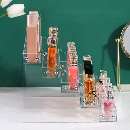Clear Five-Tier Makeup Organizer with Stepped Compartments for Perfume, Lipstick, Skincare and Vanity Countertop Storage
