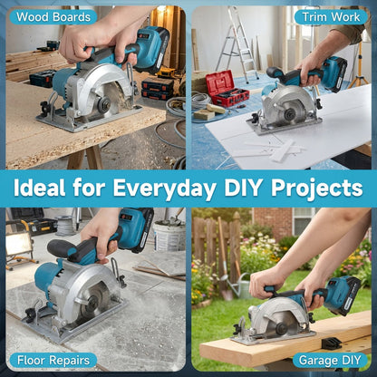 Brushless Circular Saw Kit 21V Cordless, Battery & Charger Included, Adjustable 45° Bevel Cutting, Saw Blades Included, Variable Speed, Compact & Lightweight for Woodworking & Home Projects