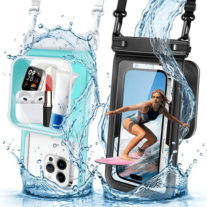 Waterproof Phone Pouch 2 Pack Floating Dual Compartment Dry Bag – 7.5 Inch Shockproof Sandproof Clear Case for iPhone 16 15 14 13 12 Pro Max & Android, Swimming Kayaking Beach Water Sports