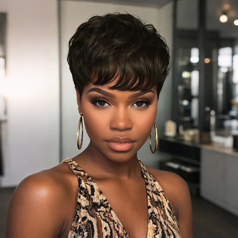 Short Body Wave Synthetic Wig with Bangs & Rose Net Cap – Colorful Fashion Wig for Women in Orange, Purple, Wine Red, Green, Blue & Brown, Lightweight Adjustable Daily Wear, 6 Inch