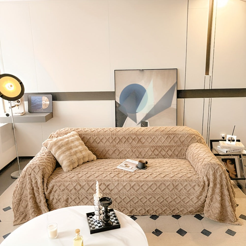 Sofa Cover 300 GSM Shu Velveteen Jacquard Throw in Three Sizes and Five Solid Colors for Armchair to Sectional