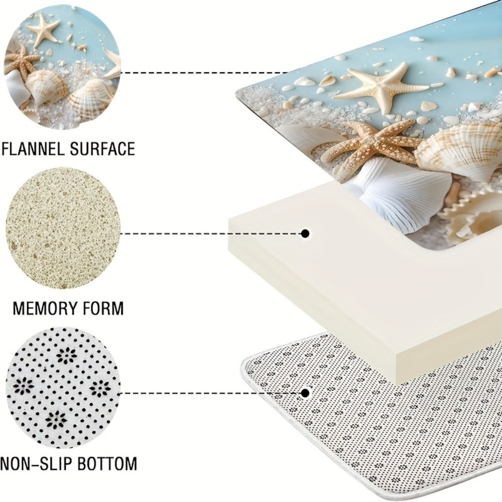 Sea Star and Shell Shower Curtain with One-Piece or Four-Piece Bathroom Set Checkout Options