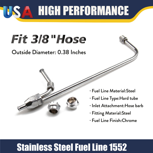 Dual Feed Fuel Line Kit Chrome 3/8" Hose – Compatible with Holley 4-Barrel 4150 Double Pumper Carburetor, Silver Brazed Copper Rigid Tube, 9.31" Center-to-Center, 1552 Style