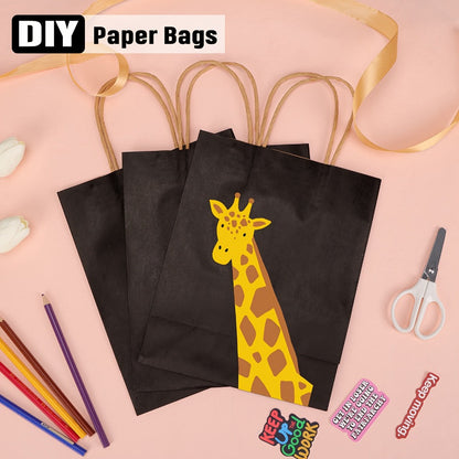 One Hundred Ten Black Kraft Paper Gift Bags with Handles, 8 x 4 x 10 Inch Bulk Retail Pack