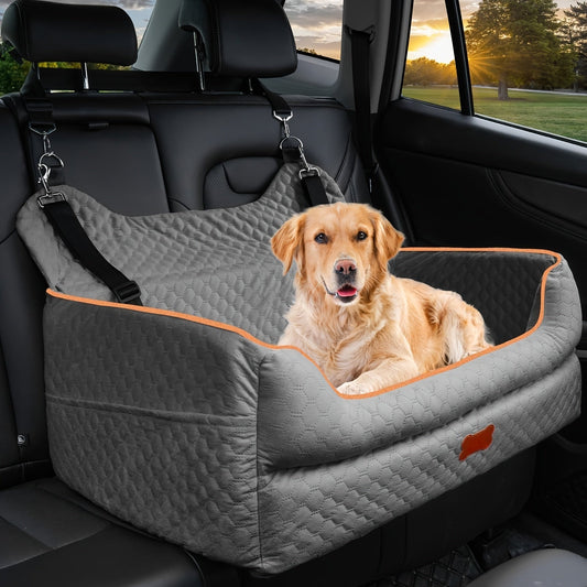 Dog Car Booster Seat with Thick Cushion | Cozy Removable Washable Pet Car Bed for Medium & Large Dogs, Elevated Back Seat Travel Cushion with Secure Straps, 6 Colors for Cars Trucks SUVs