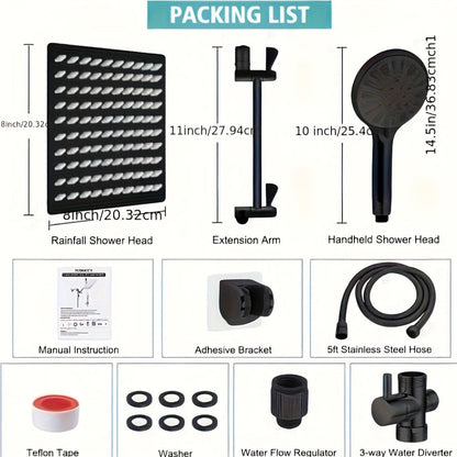 Nine-Setting High-Pressure Shower Head Combo with Handheld Wand, Hose and Adjustable Wall Mount