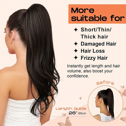 26-Inch Drawstring Wavy Ponytail Extension with Wraparound Clip in Ten Color and Style Options