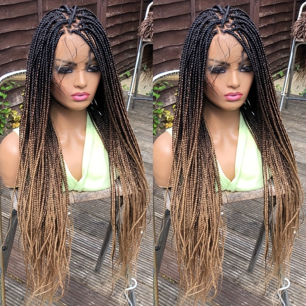 Long Box-Braid Wig with Full Lace Cap in 26- or 38-Inch Lengths and Four Lettered Color Options