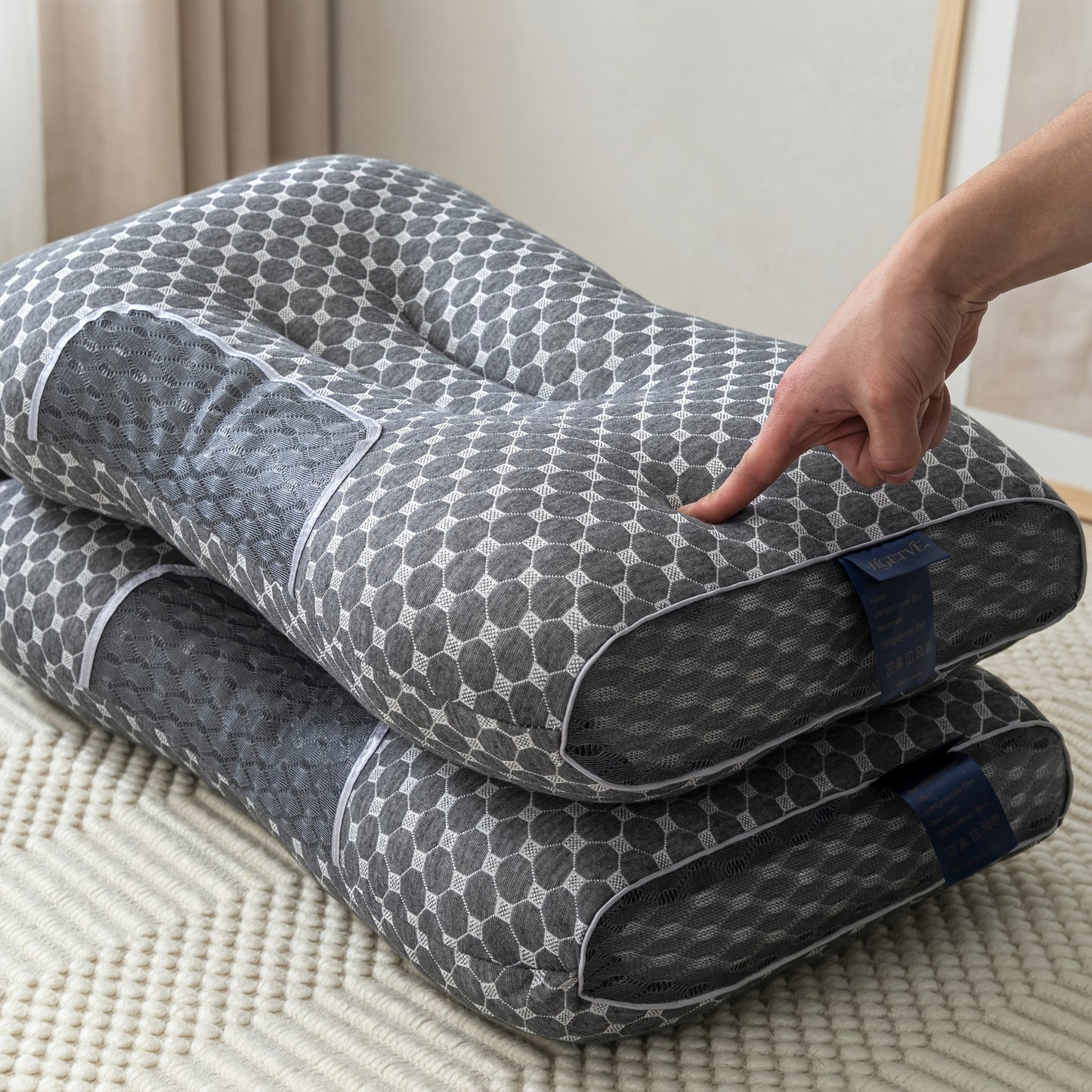 Two-Pillow Contoured Neck Pillow Set in Five Color Options with 74 x 47 cm Pictured Size for Home Use