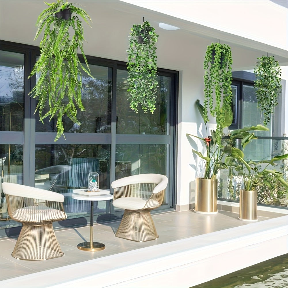 Hanging Artificial Greenery Vines, Four-Piece Mixed Pack with Boston Fern, Eucalyptus and Trailing Styles