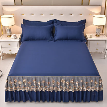 Macrame Lace Bed Skirt Set 3pcs – Double Layer Non-Slip Bed Skirt with 2 Pillowcases All Seasons Twin Full Queen King