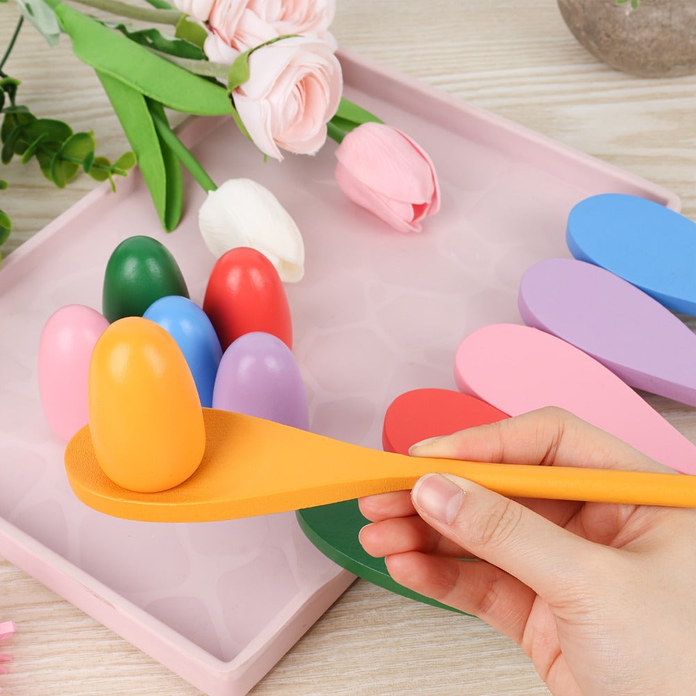 Twelve-Piece Egg-and-Spoon Race Set with Six Colored Spoons and Six Matching Eggs for Lawn Parties