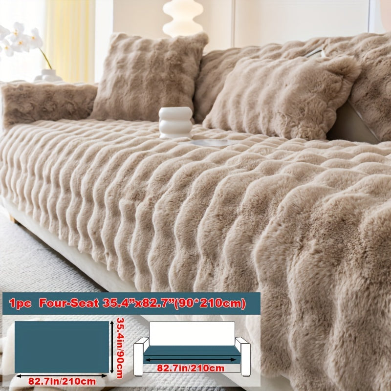 Sofa Cover Thick Faux Rabbit Plush Panels with Anti-Slip Feature for Seat, Armrest, Backrest or Pillowcase