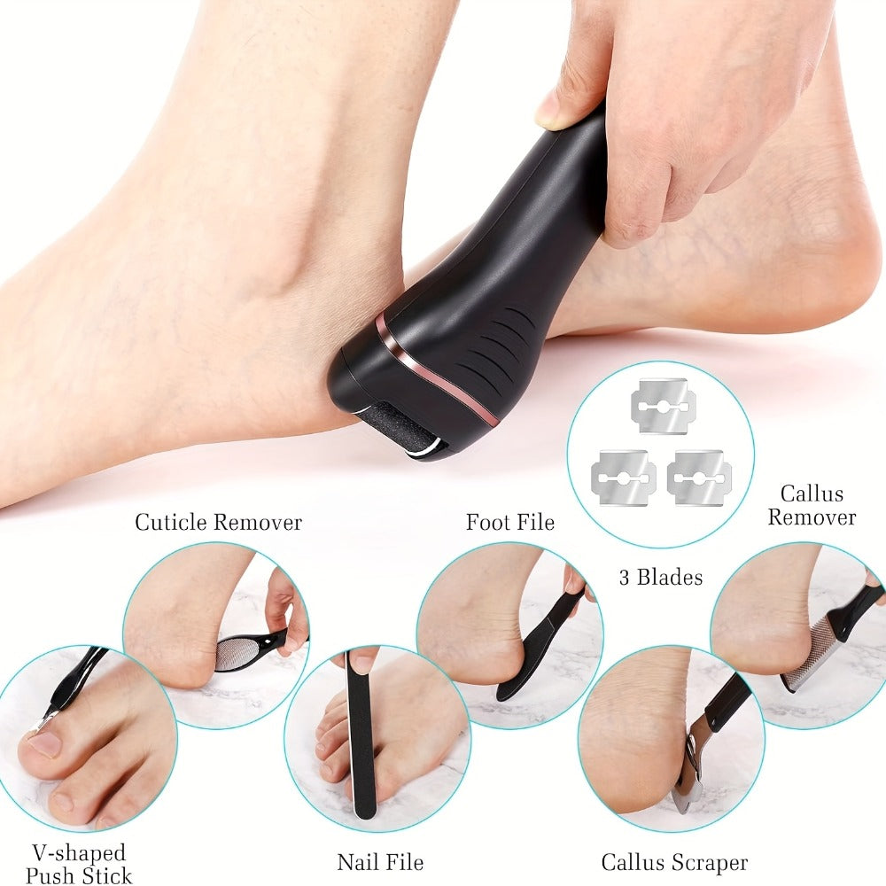 14-in-1 Rechargeable Electric Foot File Kit with Three Roller Heads and Three Color Options