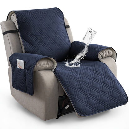 Chair Cover Quilted Recliner Throw with Side Pocket, Elastic Straps and Buckle in Ten Colors