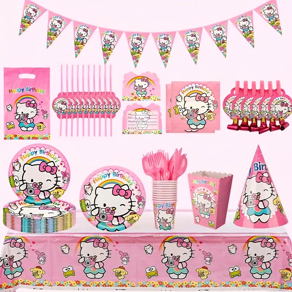 Hello Kitty Birthday Party Decorations 139-Piece Set – Sanrio Pink Tablecloth Dinnerware Balloon Kit for Girls Kids Party Supplies Complete Bundle