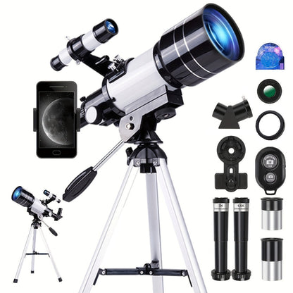 150X Astronomical Telescope 70mm Aperture with Tripod Phone Adapter Wireless Remote Control High Magnification Portable Refractor Telescope for Adults Kids Stargazing Moon Watching