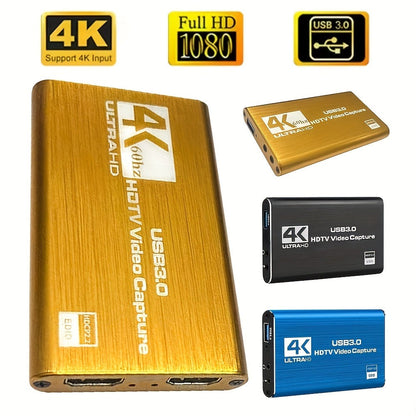 4K USB 3.0 Video Capture Card - 1080P 60fps HD Recorder, 4K UHD 60Hz Input, Compatible with OBS Live Game Streaming, Plug and Play for PC Mac PS5 Xbox Switch