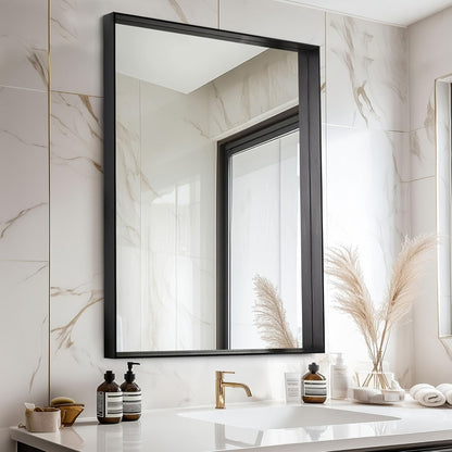Bathroom Vanity Mirror Wall Mounted Metal Frame Rectangle – Anti-Rust Farmhouse Mirror in Matte Black, Gold & Silver, Multiple Sizes, Horizontal or Vertical Hang