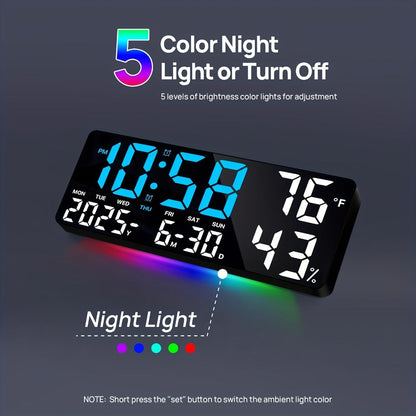 Large LED Wall and Desk Clock with Nine Display Checkouts, Calendar, Temperature and Humidity Readouts