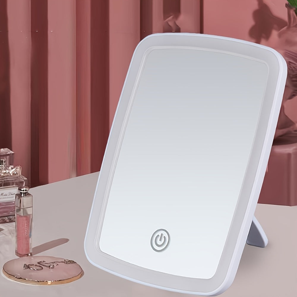 Makeup Mirror Portable Folding LED Stand with Three Light Colors, Touch Brightness and USB Rechargeable Power