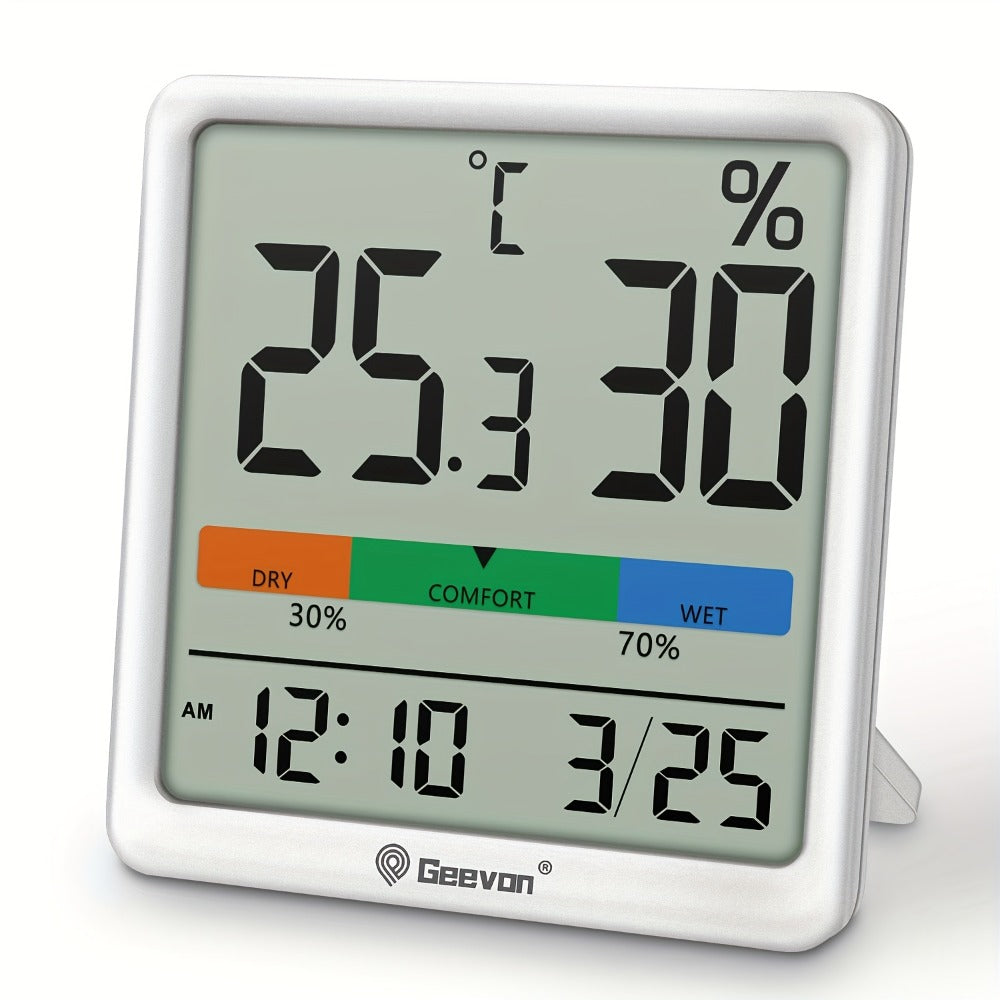 Digital Indoor Thermometer Hygrometer with Clock and Calendar in Exact Black or White Checkout Options