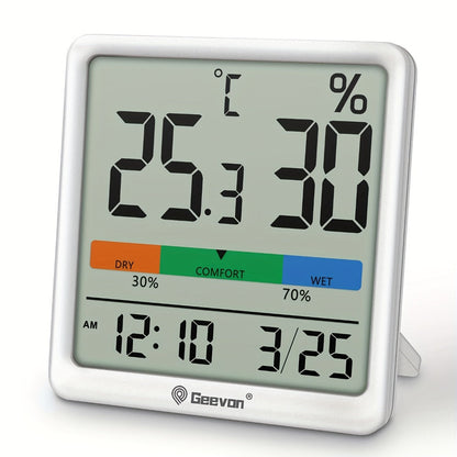 Digital Indoor Thermometer Hygrometer with Clock and Calendar in Exact Black or White Checkout Options