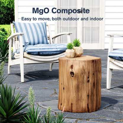 Outdoor Side Table Faux Wood Tree-Stump Design in Magnesia with 220-Pound Source Capacity and Brown Finish