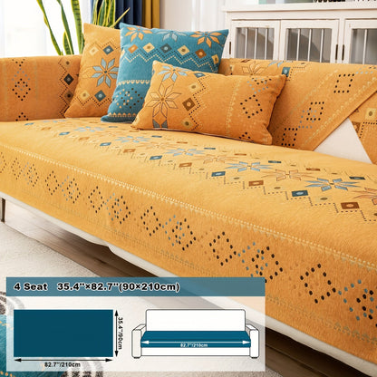 Boho Chenille Sofa Cover Non-Slip Jacquard Woven Couch Slipcover Pet Friendly Machine Washable 2 3 4 Seat Backrest Grey White Orange Bohemian Style