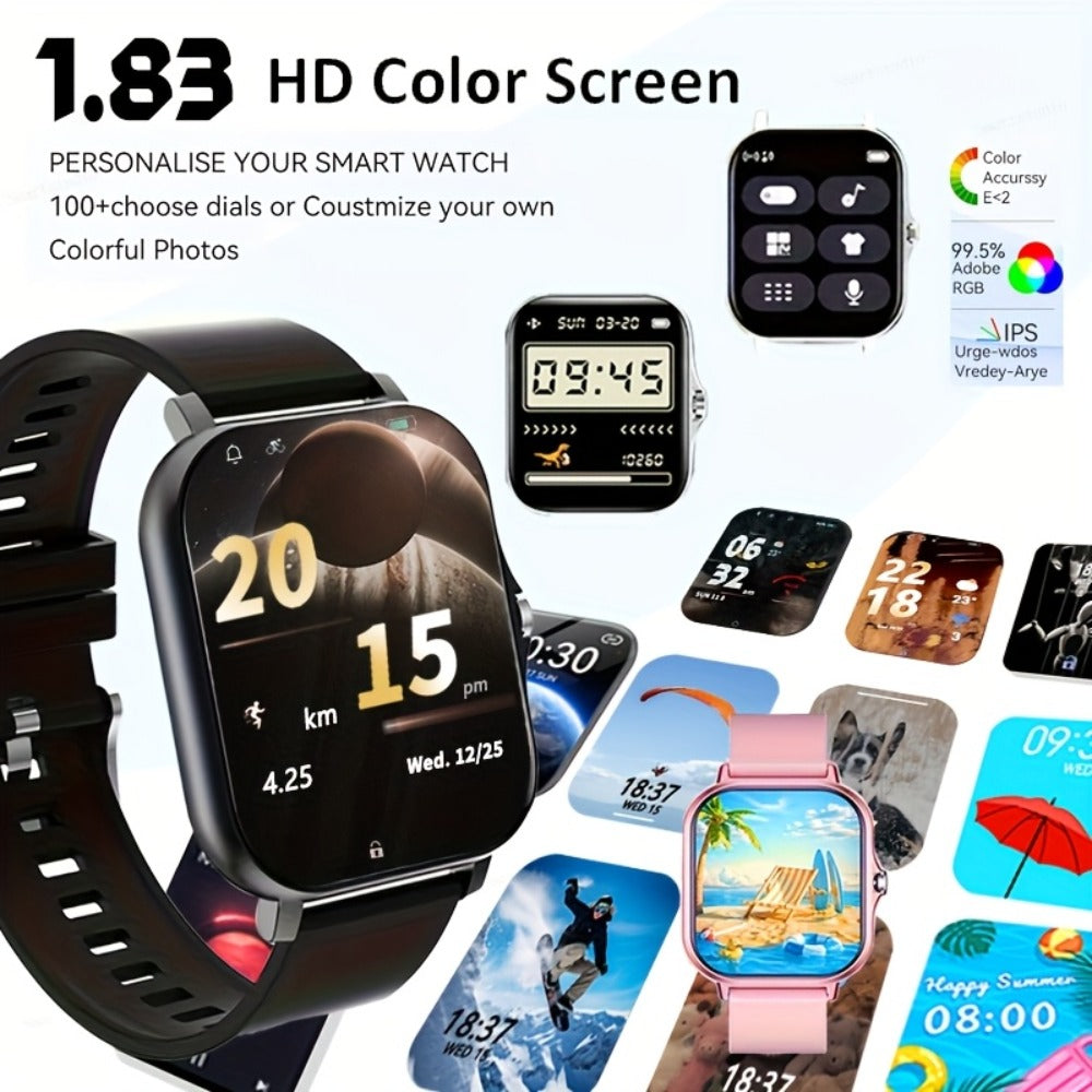 Unisex GPS Smartwatch 1.83" Full Touch – Wireless Calling, Music Playback, Remote Camera Control, Multi-Sport Fitness Tracker, Message Alerts, Pink Silver Gold – Android & iPhone Gift Watch
