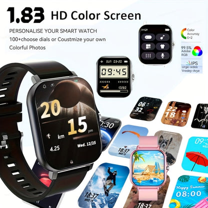 Unisex GPS Smartwatch 1.83" Full Touch – Wireless Calling, Music Playback, Remote Camera Control, Multi-Sport Fitness Tracker, Message Alerts, Pink Silver Gold – Android & iPhone Gift Watch
