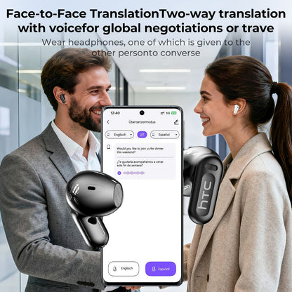 AI Translation Earphones Real-Time 134 Languages TWS Wireless Bluetooth Earbuds HTC NE20 HD Screen Touch Control High Fidelity Sound Long Battery Life for Travel Business Daily Wear