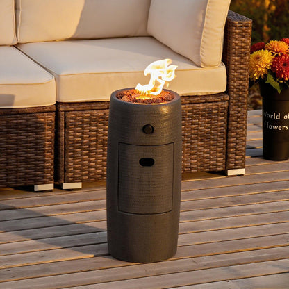 Propane Fire Pit Portable 11 Inch Outdoor 15000 BTU Self-Lighting Heavy Duty Metal Concrete All-Weather Round Patio Heater with Rain Cover for Backyard Camping Pool Party