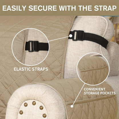 Sofa Cover Waterproof Quilted Microfiber Three-Seat Panel Set with Two Foam Tubes, Straps and Side Pocket