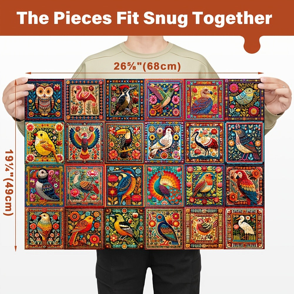1000-Piece Bird Crochet Jigsaw Puzzle for Adults with Lettered Backs and Full-Color Reference Poster