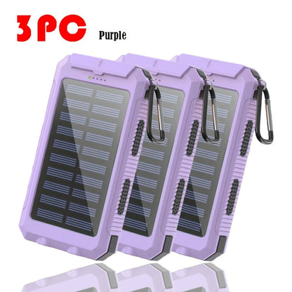 Solar Power Bank, 12800mAh Dual-USB 5V Charger with LED Flashlight and Single-Color or Three-Piece Set Options