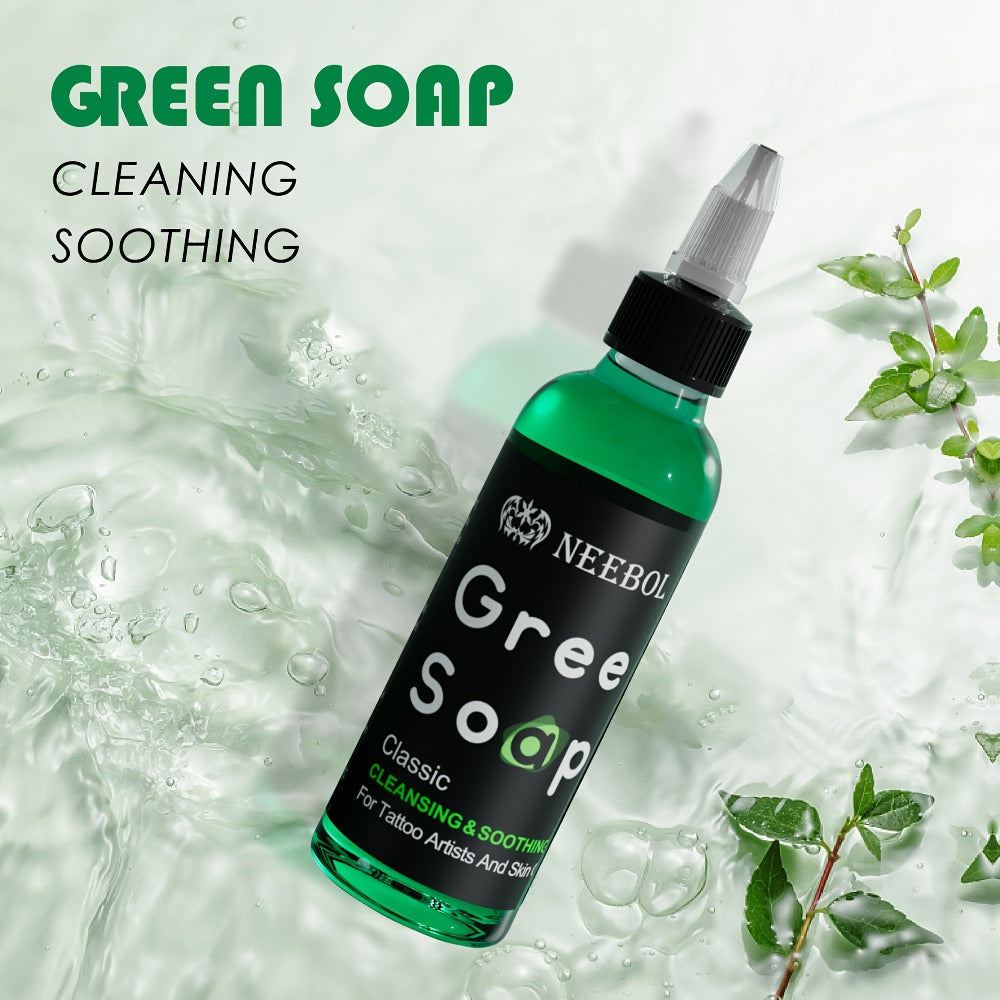 Tattoo Green Soap Concentrated Cleaning Solution 8.5oz with Squeeze Bottle Skin Prep Before During & After Tattooing Moisturizing Balm Lint-Free Wipes for Artists & PMU