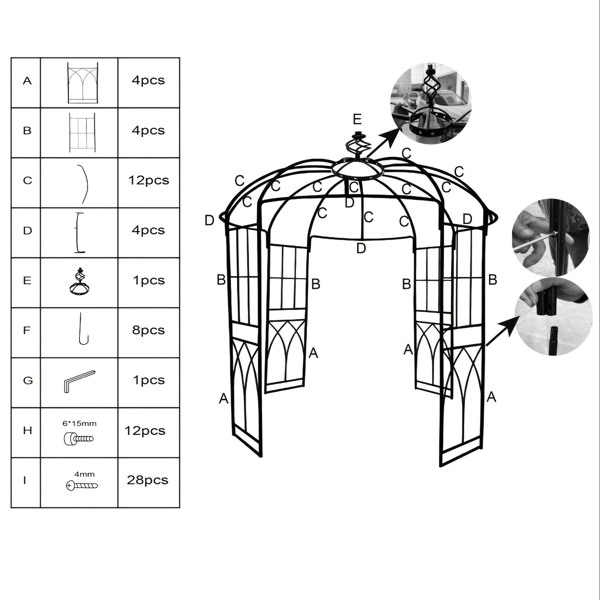 Garden Gazebo Arch 9ft Birdcage Pergola Climbing Plants Wedding Decor