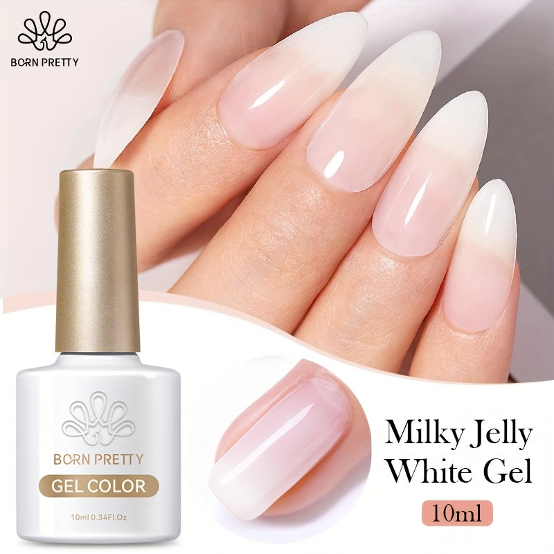 Jelly Gel Nail Polish Translucent 10ml – Glass Nail Look, 30-Day Soak-Off Semi-Permanent UV LED, Milky White Snow Glitter Pink Nude Shades, Buildable Salon Quality for Women