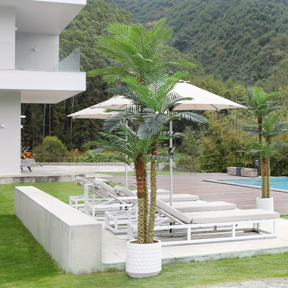 Artificial Palm Tree Outdoor 8FT & 10FT – Large UV Resistant Faux Tropical Palm Plant with Cement Base, Realistic Fake Golden Cane Palm for Patio, Poolside, Balcony & Indoor Home Office Decor