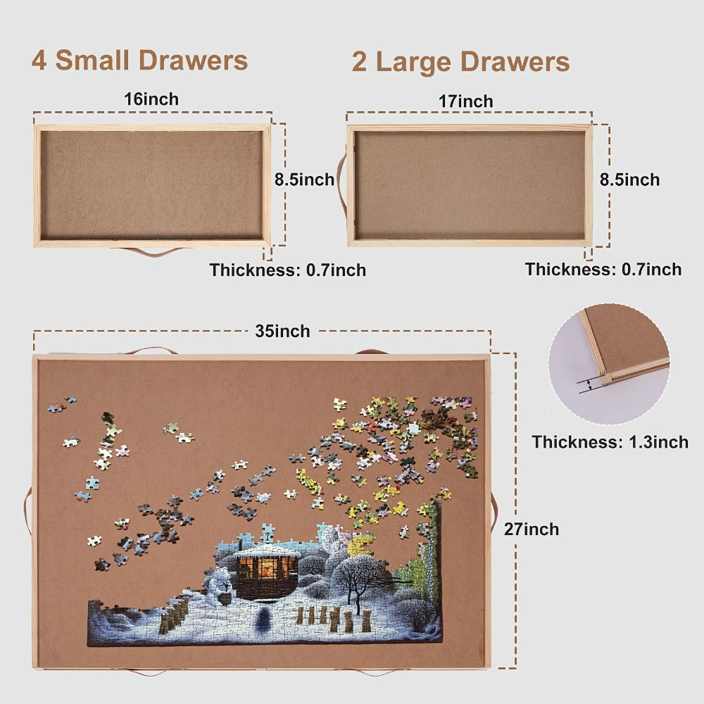 Rotating Puzzle Table with 6 Drawers & Cover for 1500 Pieces – 35"x27" Deluxe Wooden Jigsaw Board with Sorting Storage, Portable Puzzle Organizer, Gift for Puzzle Lovers & Adults