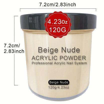 120g Acrylic Nail Powder Jar in Nude Blush, Beige or Beige Nude for Use with Compatible Acrylic Liquid