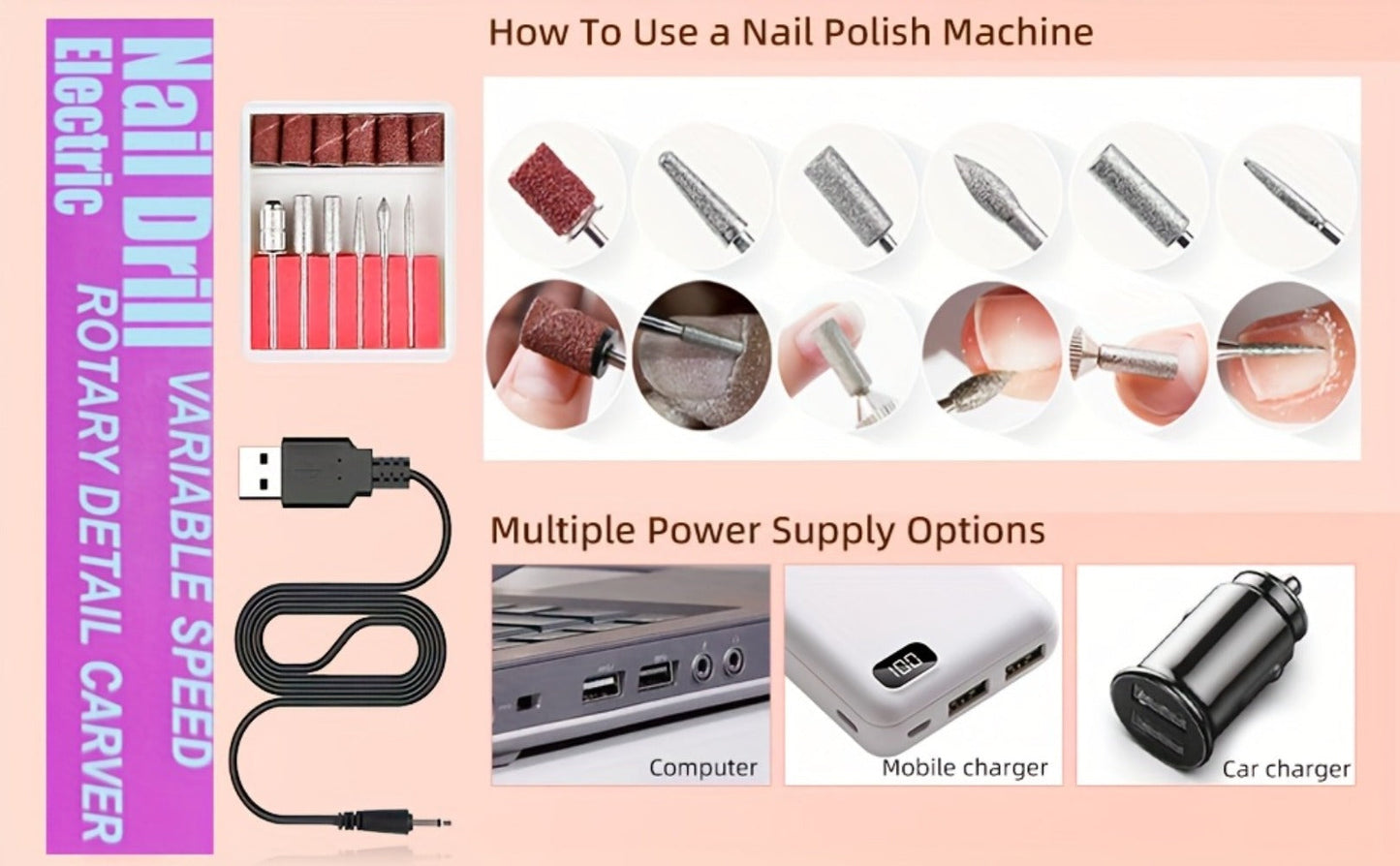 Acrylic Nail Kit with 36W UV LED Lamp, Electric Drill, Three Powders, Glitter Colors, Tips and Manicure Tools