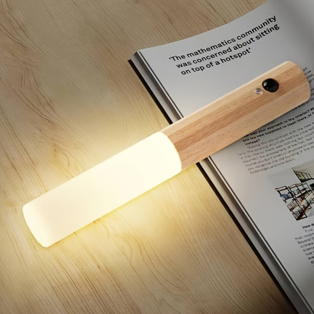 Motion Night Light Rechargeable LED – IPX4 Waterproof Wood Grain & Walnut Under Cabinet Step Lamp for Staircase, Hallway, Wardrobe, Closet & Indoor Walls (2 or 4 Pack)