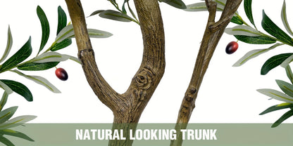 Multi-Branched Artificial Olive Tree with 5.25, 6 or 7 ft Height Options, Decorative Fruit and Black Nursery Pot