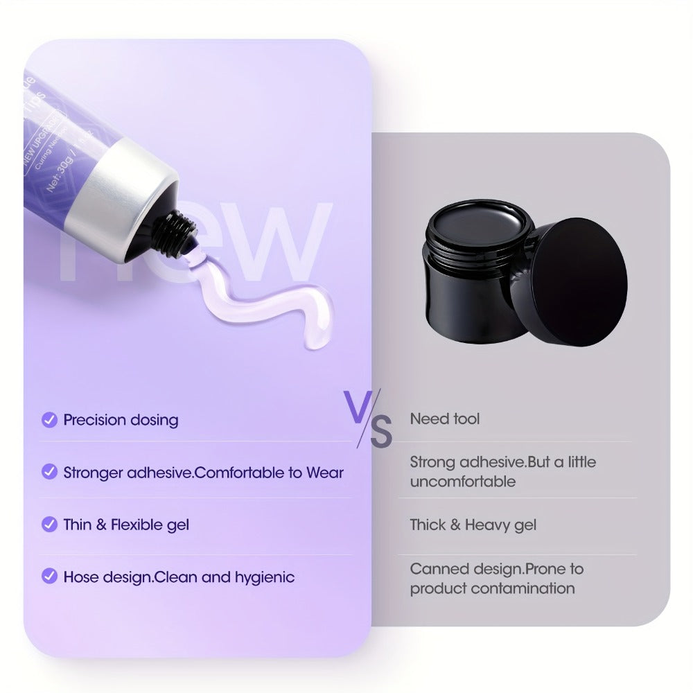 30 g Press-On Nail Glue Gel Kit with UV Lamp, 60 ml Remover and Buffer for Nail Tips and Rhinestones