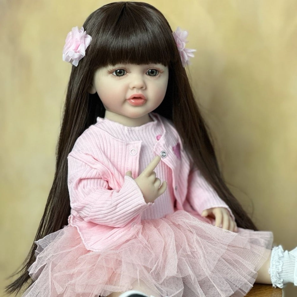 Reborn Doll, 22-Inch Standing Full-Vinyl Figure with Glued Wig, Acrylic Eyes and Clothing Set